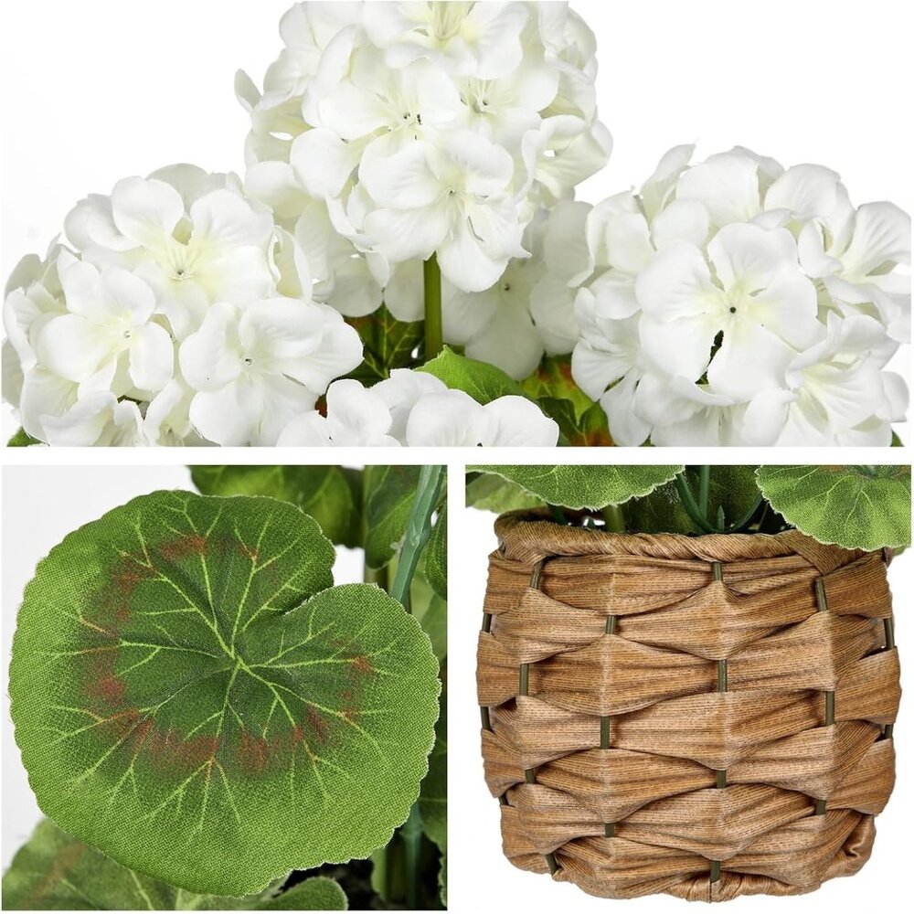 Artificial Flower White Basket Plant Potted Silk Realistic Lush Home Table Decor - Picture 5 of 6